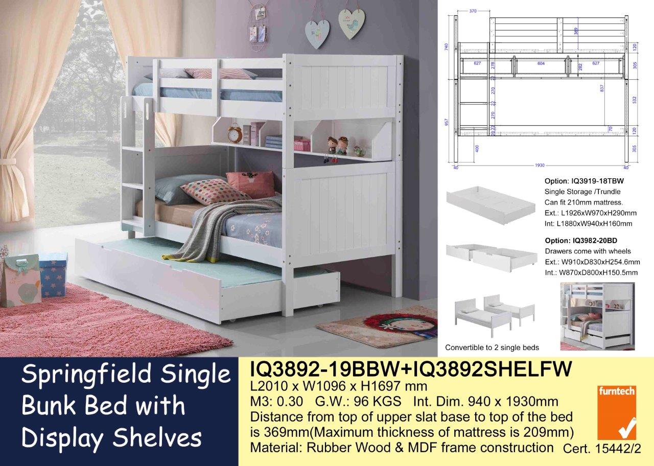 Springfield Single Bunk Bed with Shelves