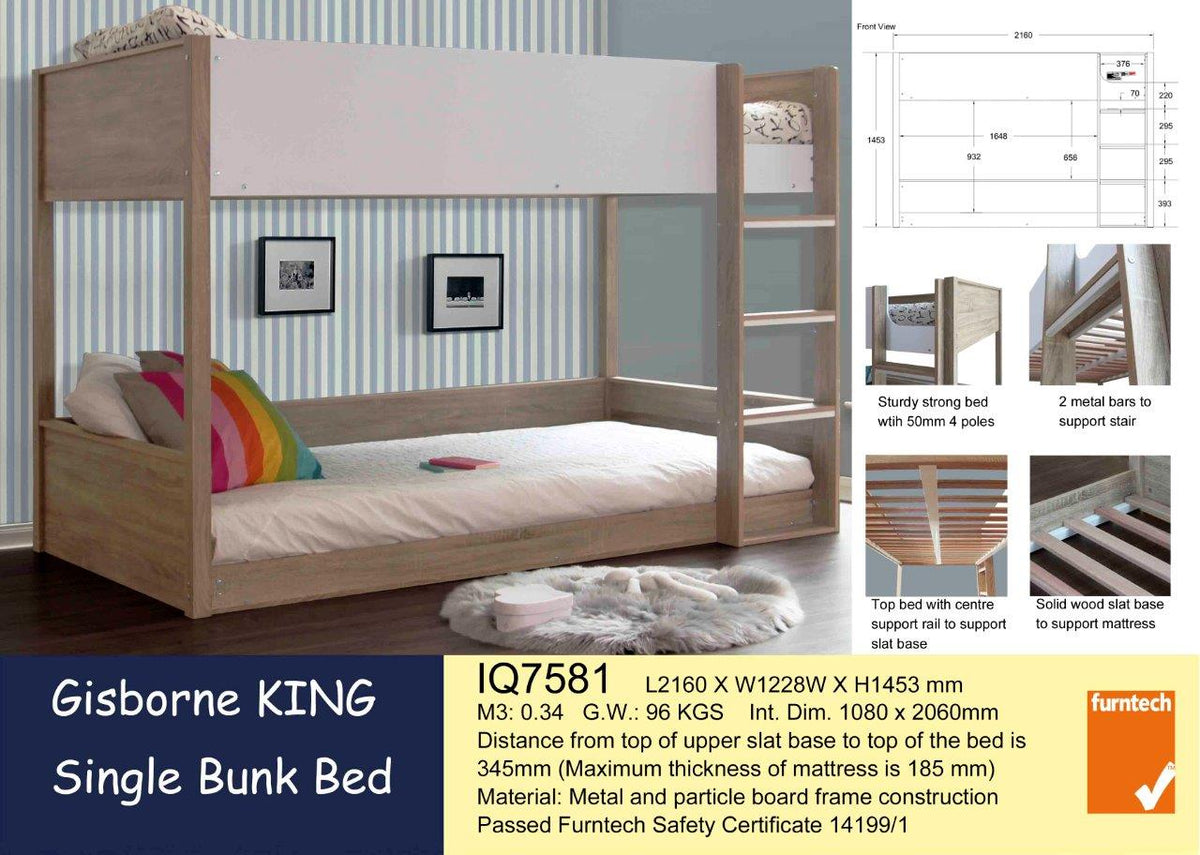 Gisborne King Single Bunk Bed Factory Direct Furniture Mount Gambier