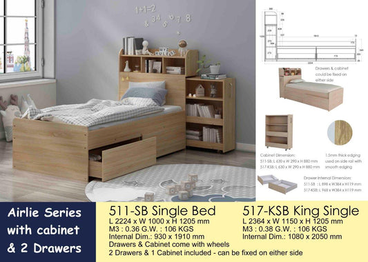 Airlie Single Bed with Cabinet & 2 drawers
