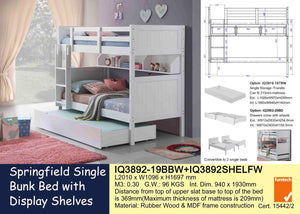 Springfield Single Bunk Bed with Shelves