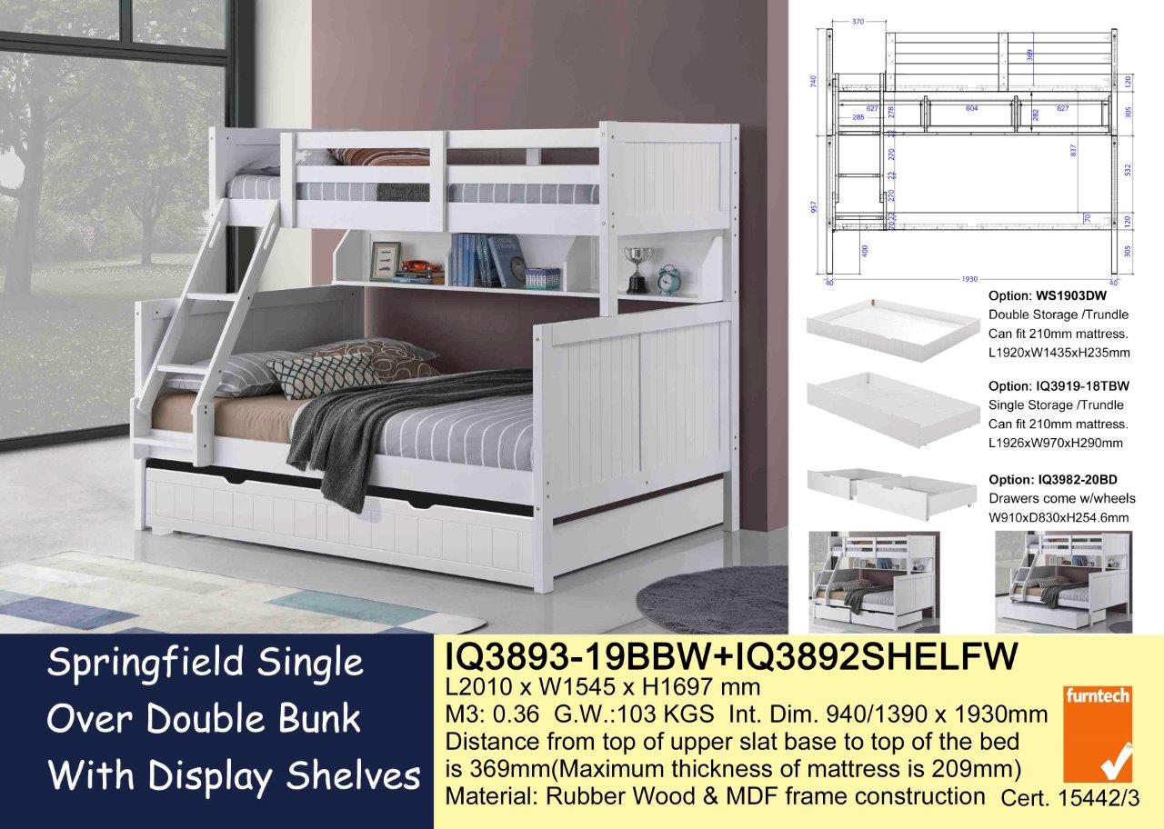 Springfield Single Bunk Bed with Shelves