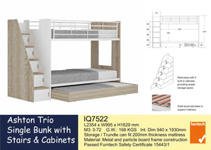 Ashton Trio Single Bunk with Stairs & Cabinets