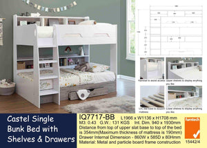Castel Single Bunk Bed with Shelves & Drawer