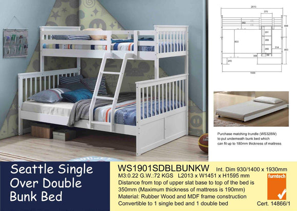 Seattle Single Over Double Bunk Bed